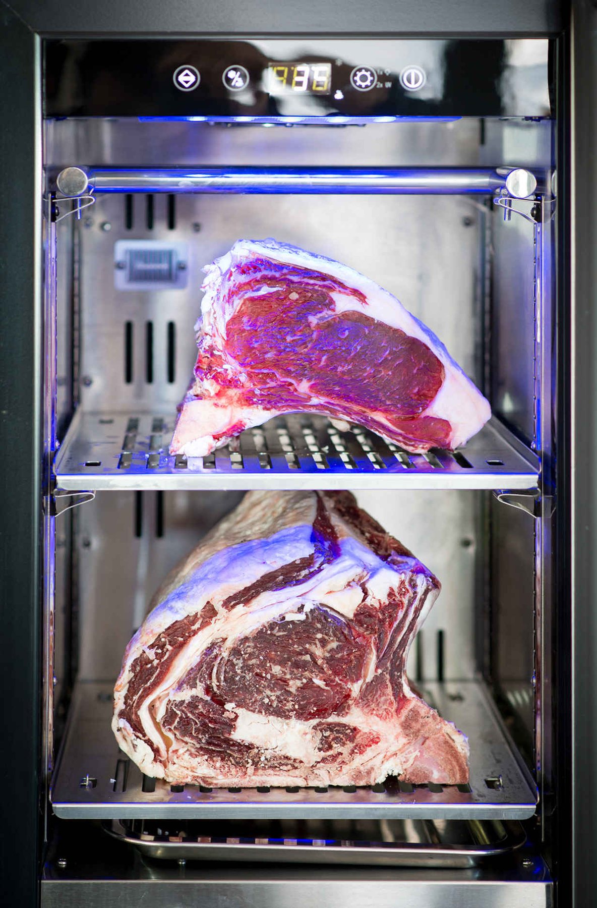 Der Reifeschrank der B&S Lounge mit reifendem Prime Beef